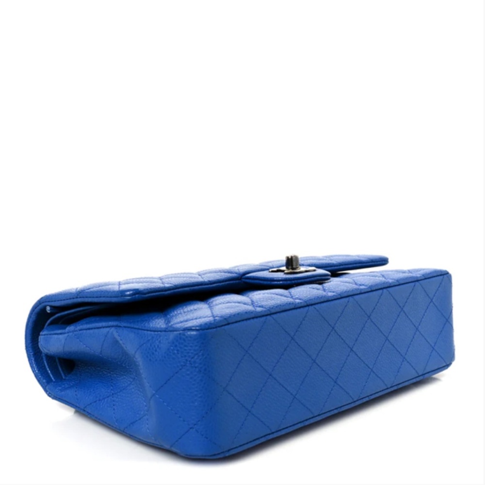 Authentic CHANEL Caviar Quilted Medium Double Flap in a stunning, vibrant blue - Picture 12 of 15